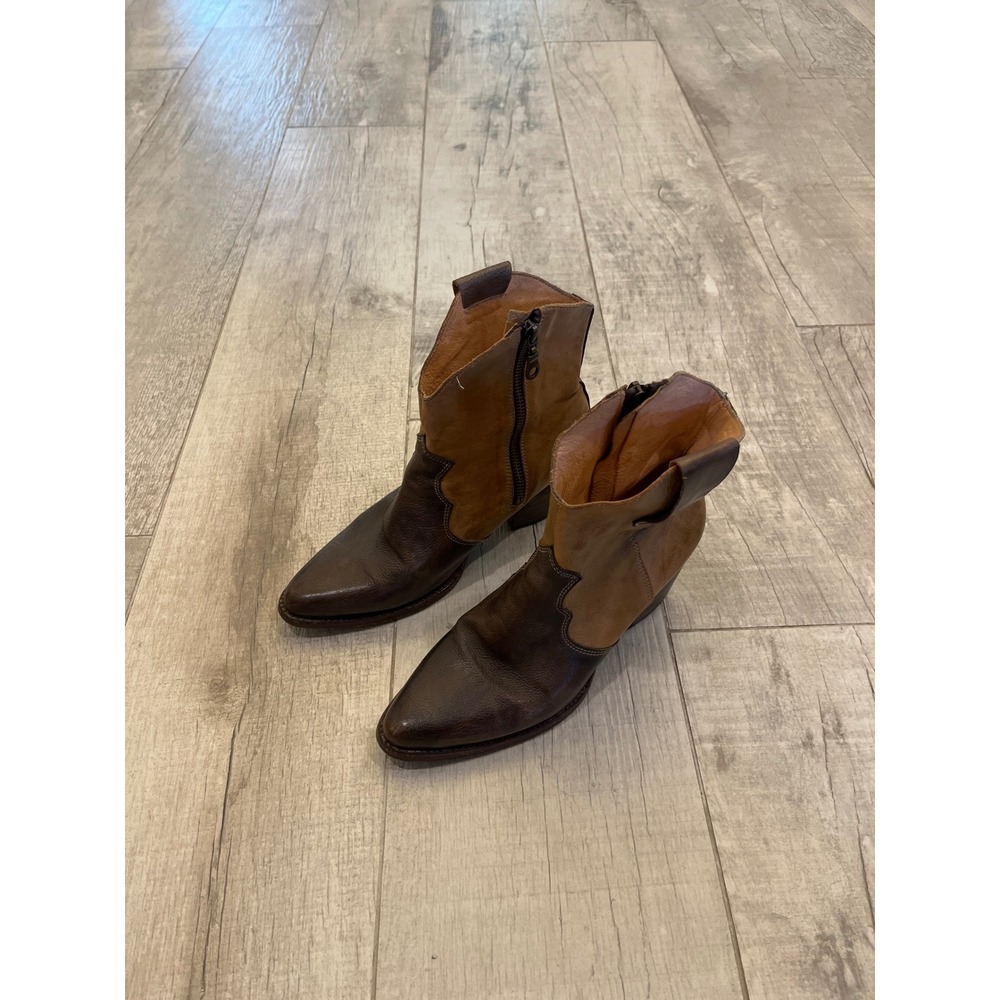Oak Tree Farms Two Tone Brown Leather Western Ankle Boots Artisan Crafted Size 8 - Picture 3 of 8